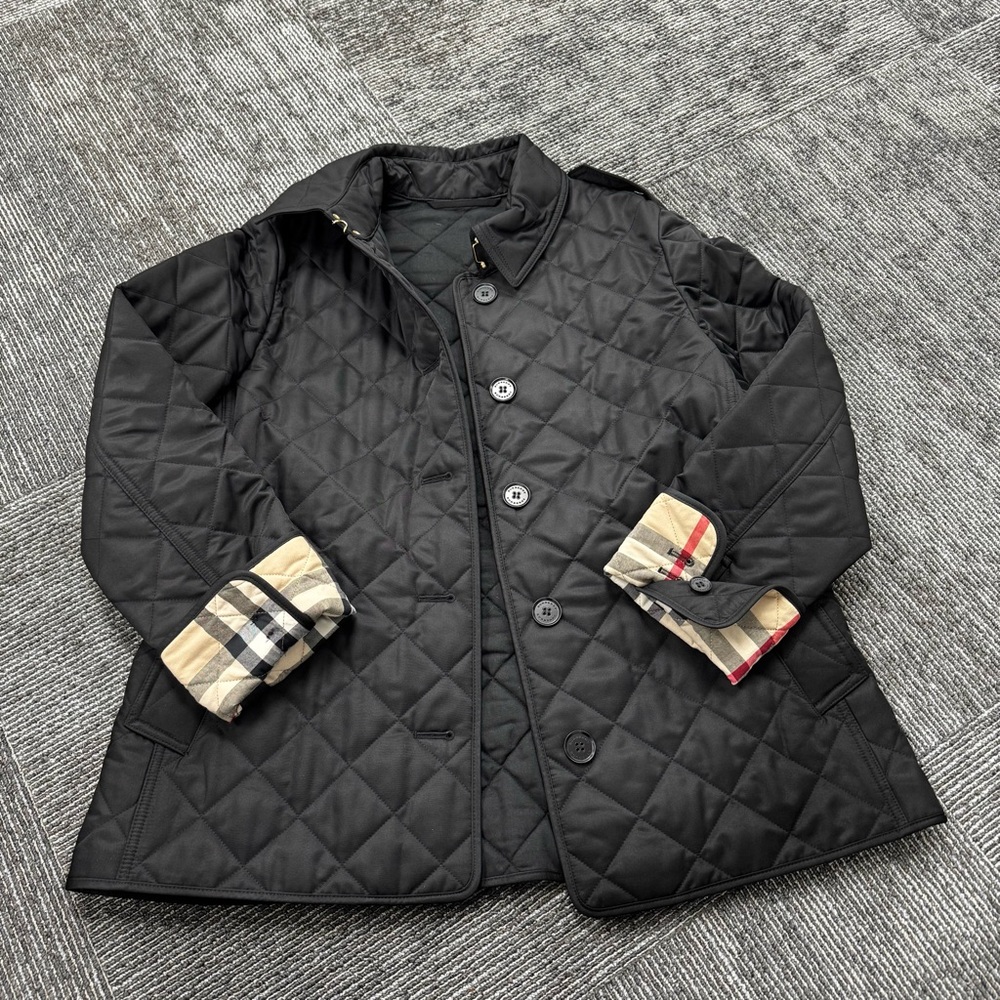 BURBERRY BLACK QUILTED PEA COAT